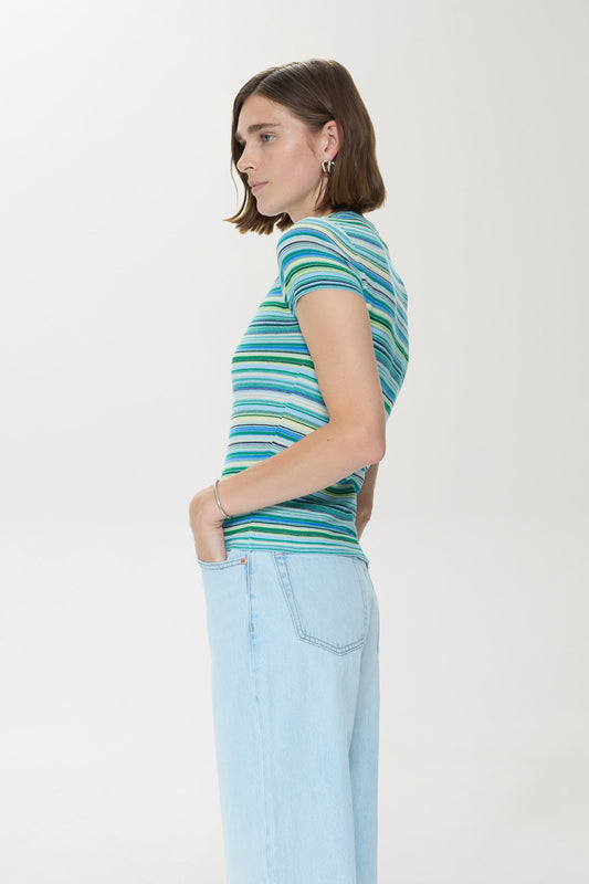 Selene Short Sleeve Sweater Tee - Blue Green