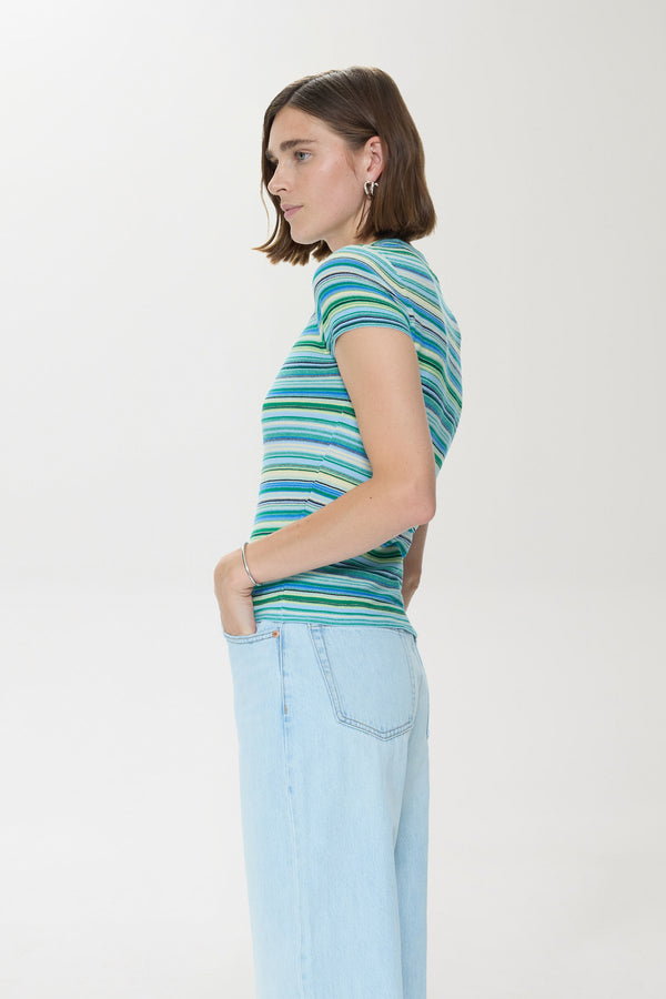 Selene Short Sleeve Sweater Tee - Blue Green