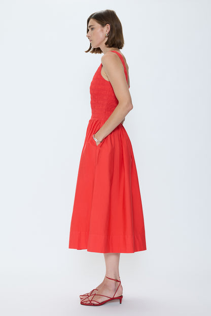 Alessia Smocked Drop Waist Dress - Maraschino