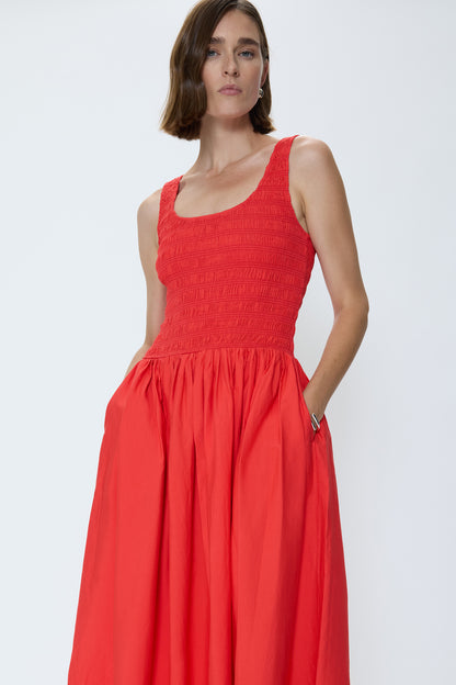 Alessia Smocked Drop Waist Dress - Maraschino