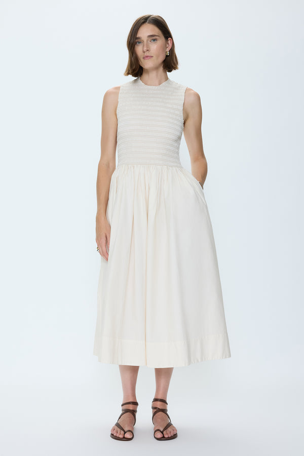 Gladys Smocked Bodice Dress - Oyster Shell