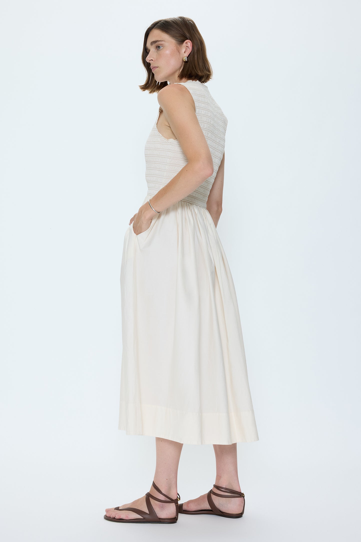 Pistola Gladys Smocked Bodice Dress - Oyster Shell dress