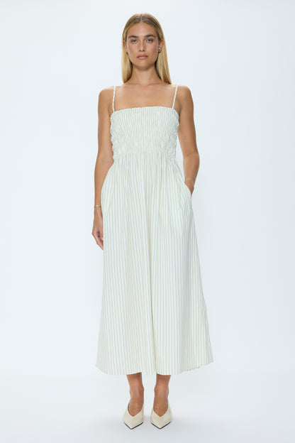 Pistola Bianca Shirred Bodice Dress - Sage Egret Stripe dress