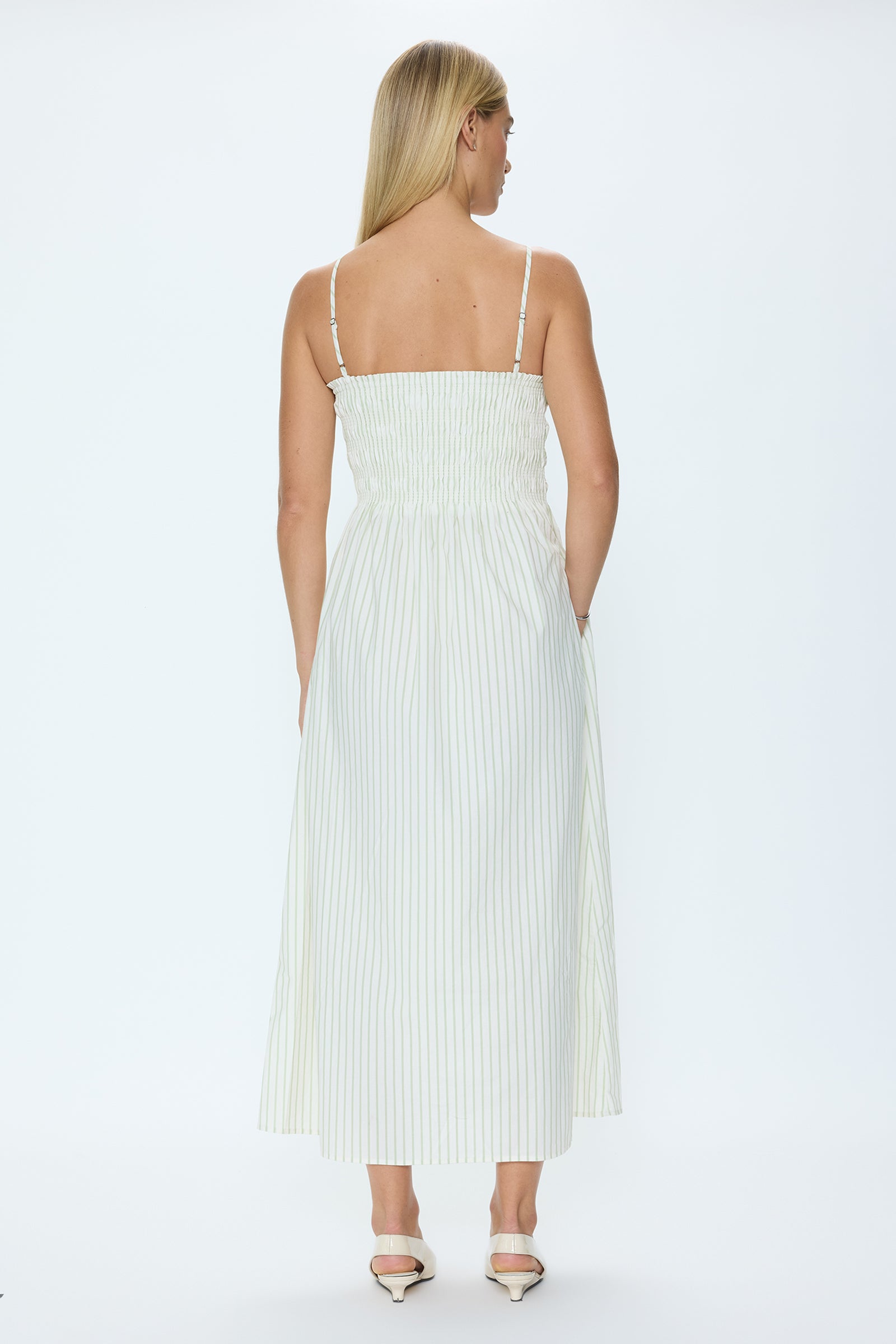 Bianca Shirred Bodice Dress - Sage Egret Stripe – Pistola Denim