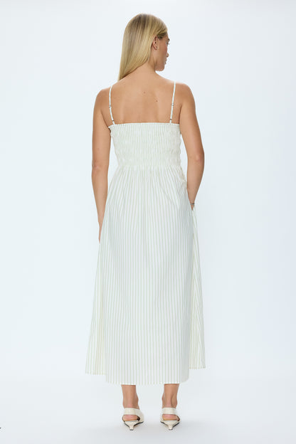 Pistola Bianca Shirred Bodice Dress - Sage Egret Stripe dress
