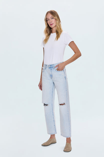 Lexi Mid Rise Bowed Straight Jean - Solstice Distressed