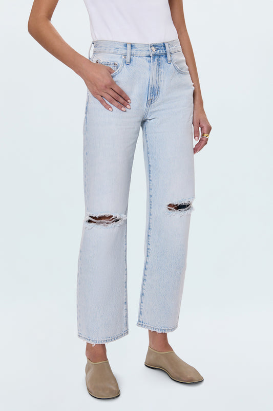 Lexi Mid Rise Bowed Straight Jean - Solstice Distressed