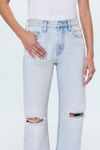 Lexi Mid Rise Bowed Straight Jean - Solstice Distressed