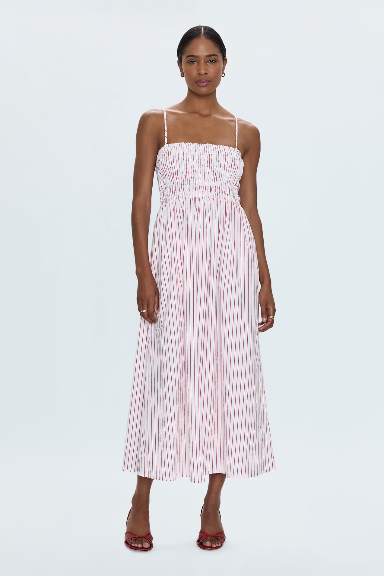 Bianca Shirred Bodice Dress - Ruby Stripe