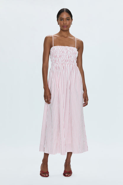 Bianca Shirred Bodice Dress - Ruby Stripe