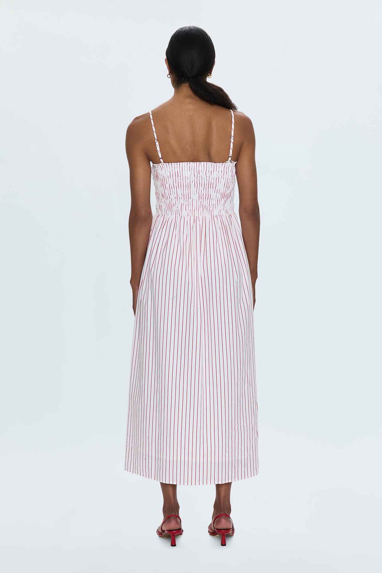 Bianca Shirred Bodice Dress - Ruby Stripe
