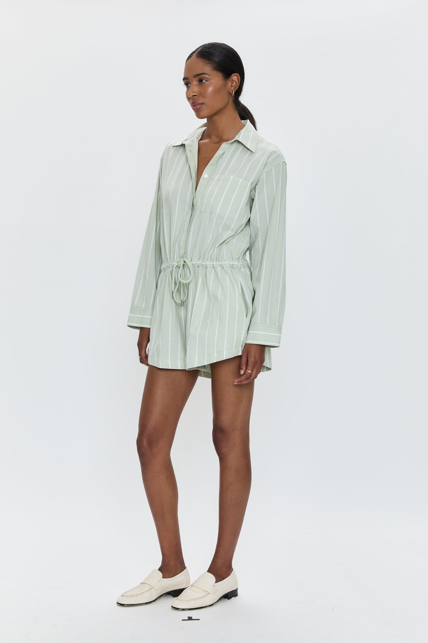 Amelie Romper- Pistachio Stripe