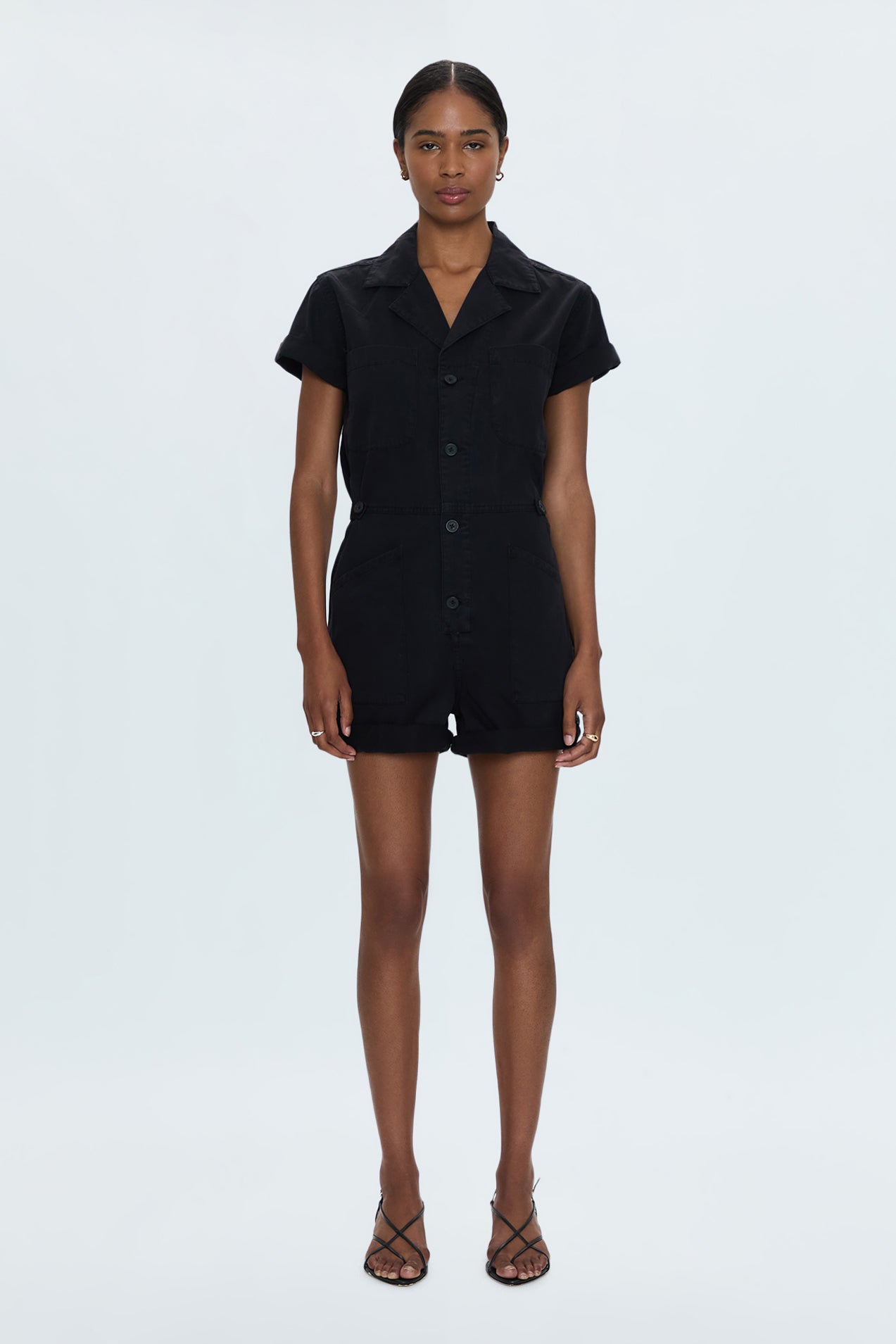 Pistola Parker Romper - Fade To Black relaxed button front detail faded wash black wash jeans