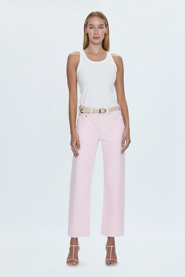 Lexi Mid Rise Bowed Straight Jean - Blush