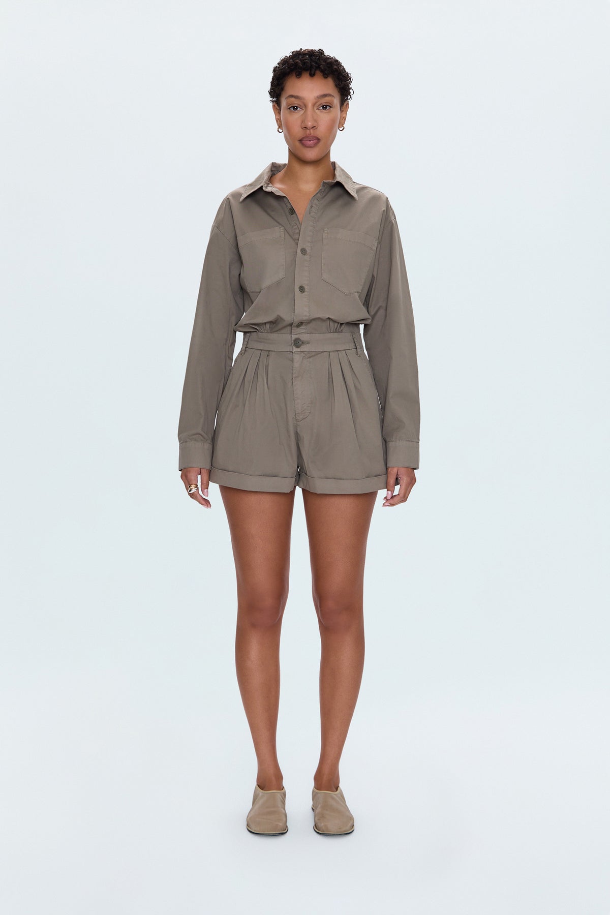 Archie Pleated Romper Soft Moss