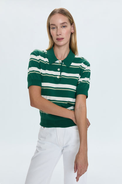 Drea Cropped Polo - Emerald Stripe