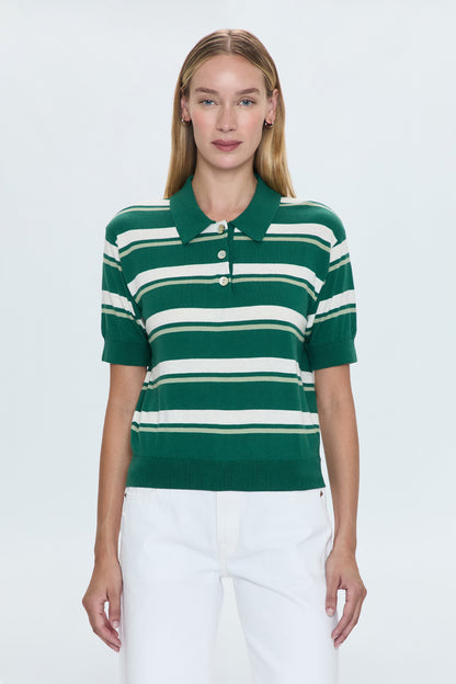 Drea Cropped Polo - Emerald Stripe