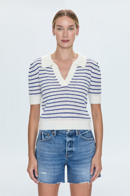 Billie Pleat Sleeve Polo- Maritime Shell Strip