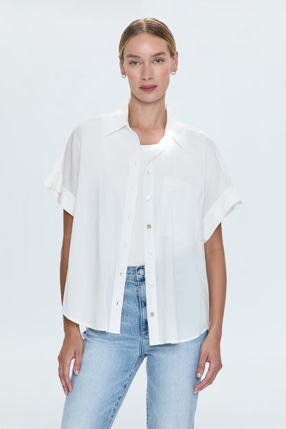 Donnie Short Sleeve Button Up- Le Blanc