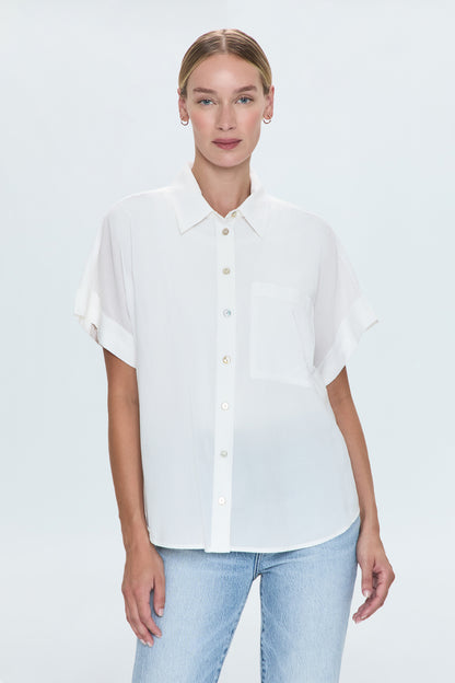 Donnie Short Sleeve Button Up- Le Blanc