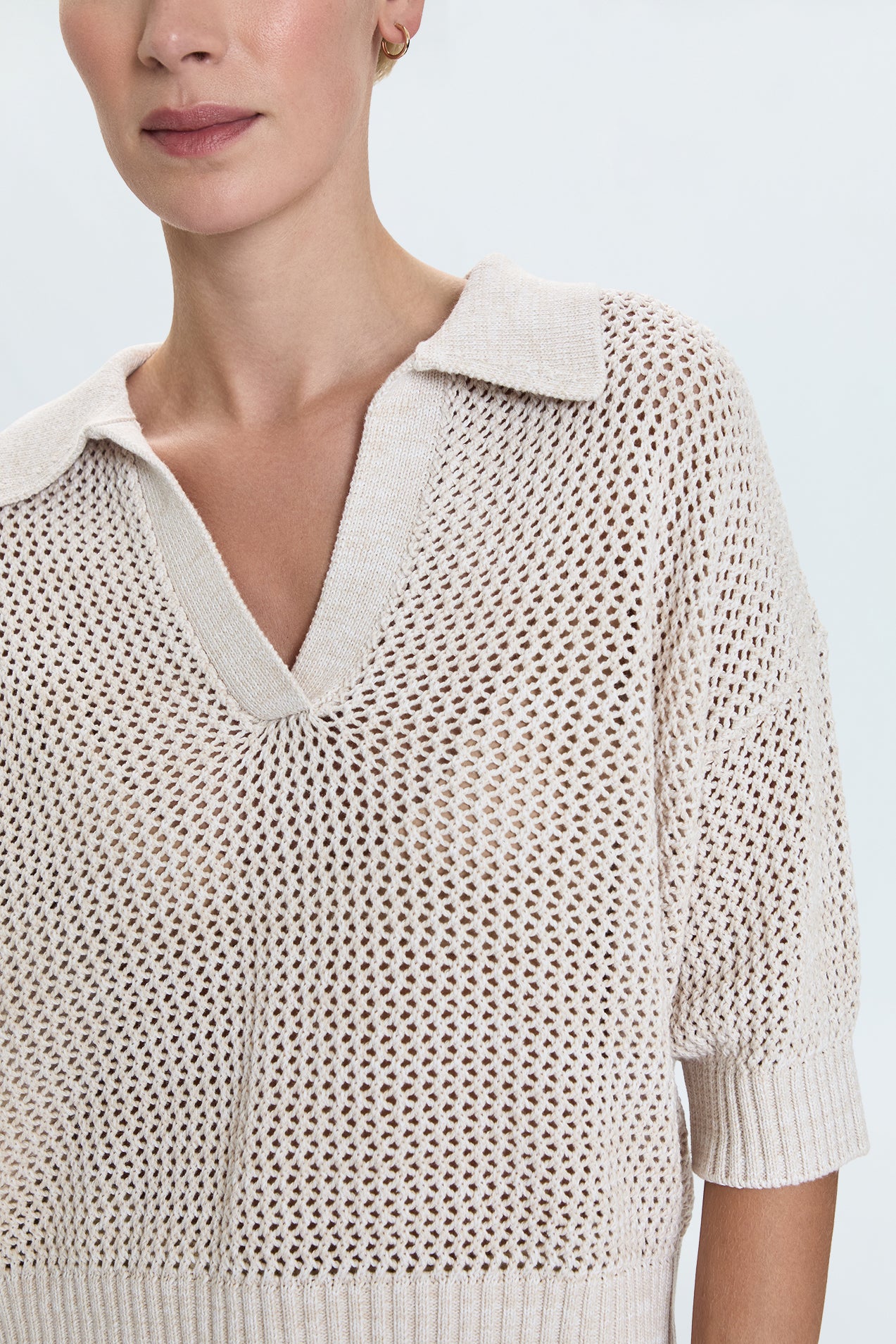 Emma Open Knit Polo- Dove Marl