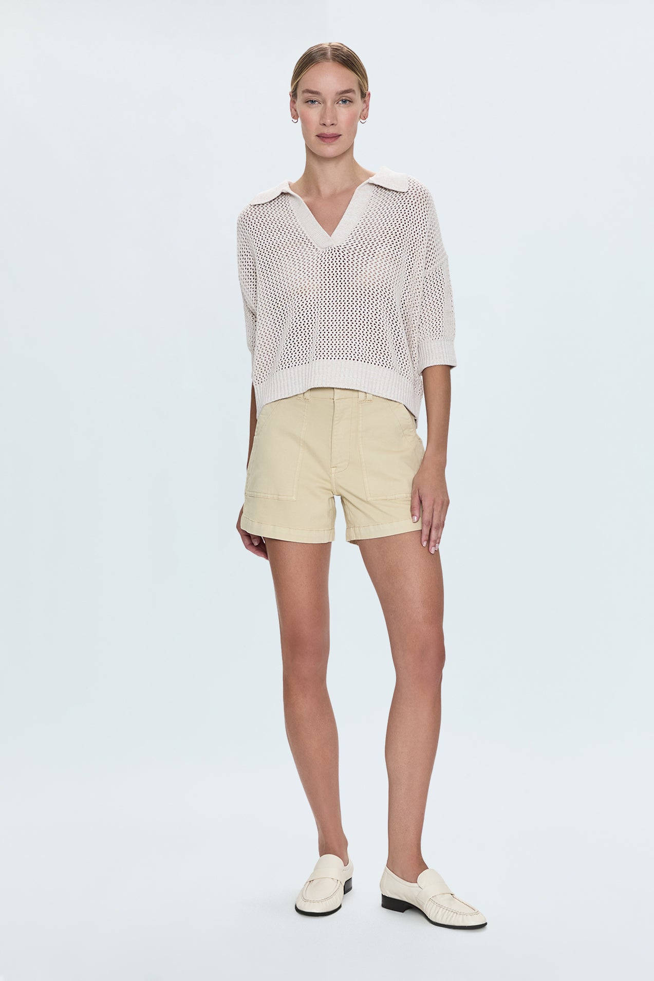 Emma Open Knit Polo- Dove Marl