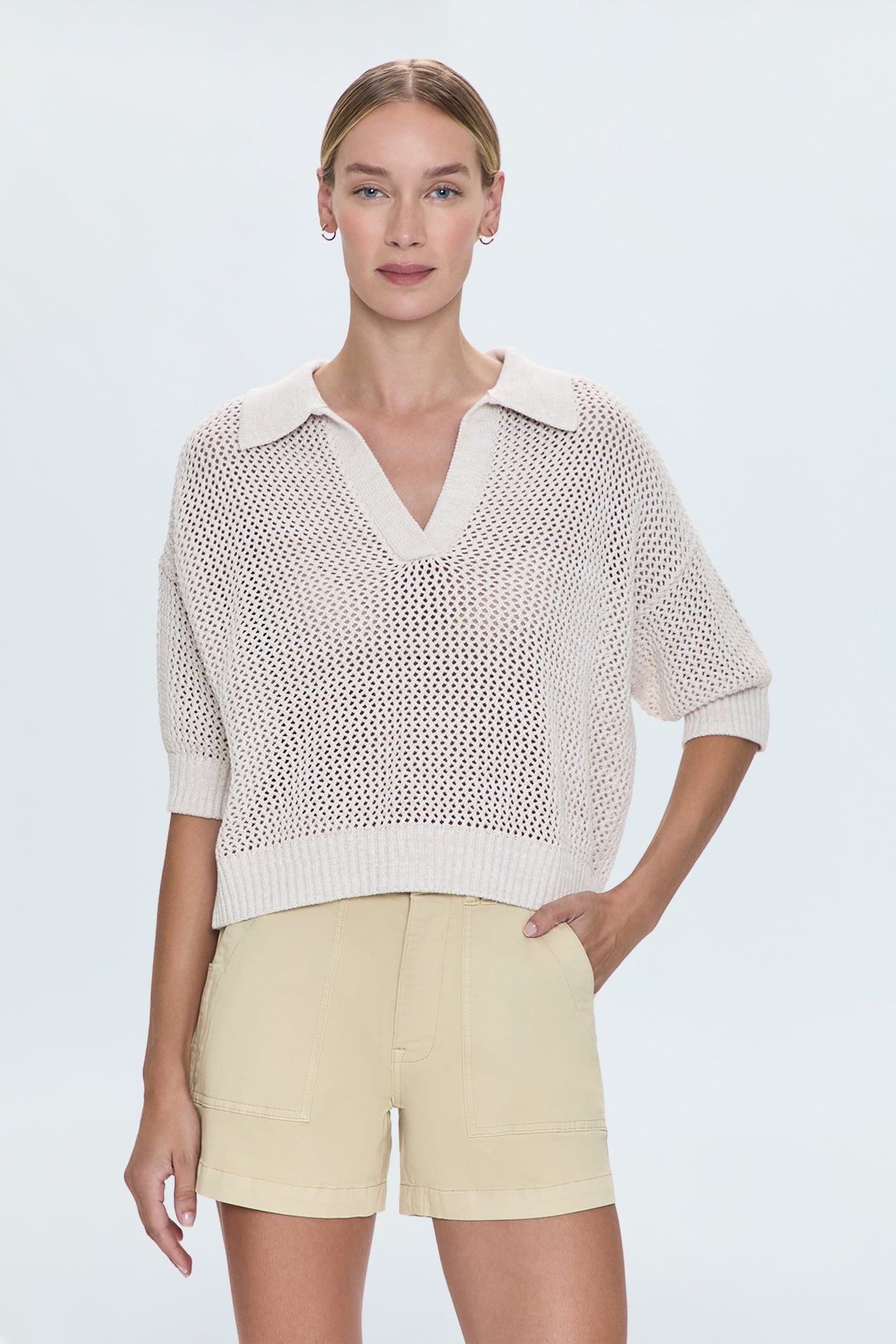 Emma Open Knit Polo- Dove Marl
