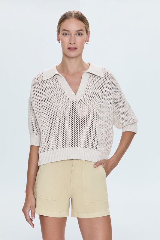 Emma Open Knit Polo- Dove Marl