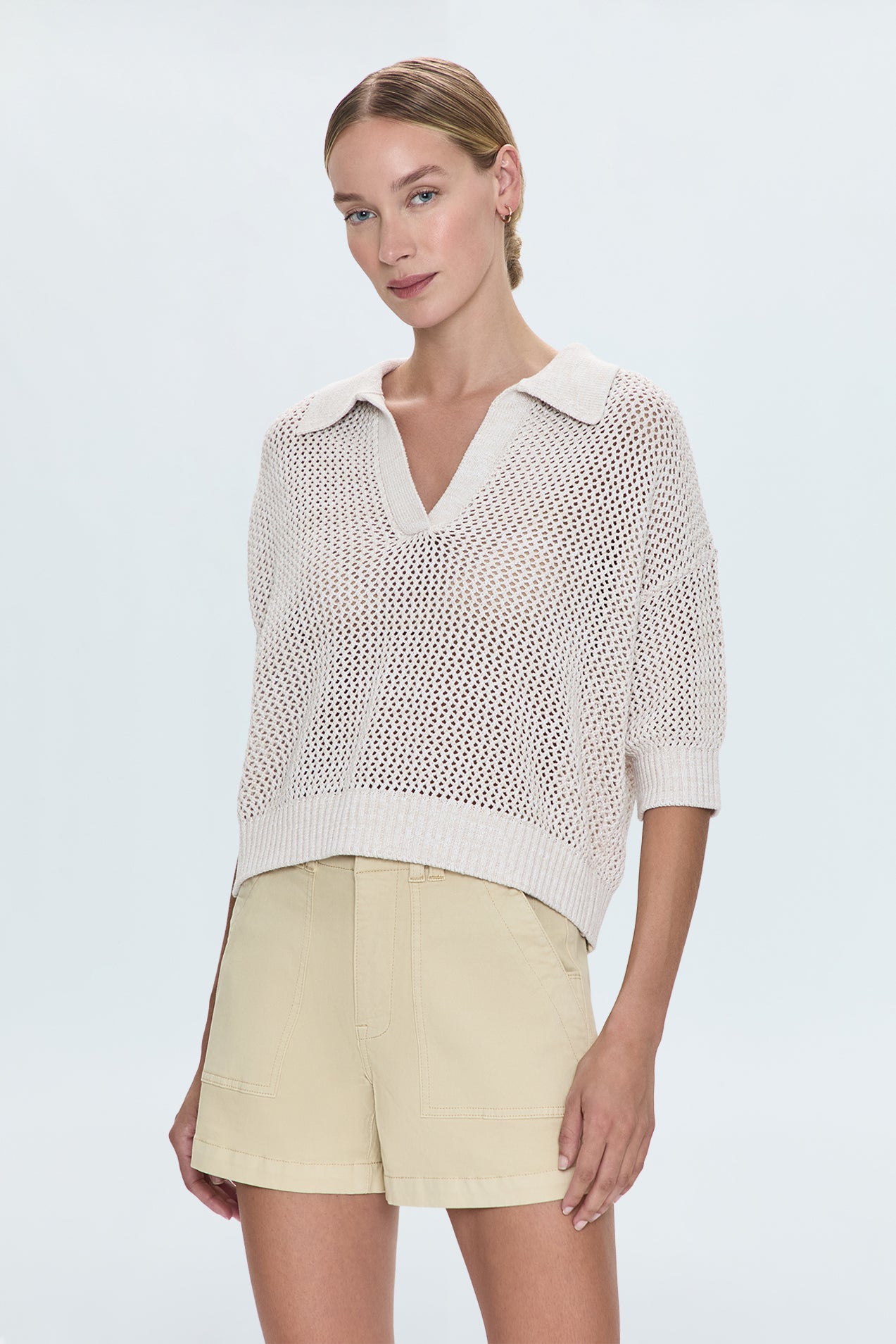 Emma Open Knit Polo- Dove Marl