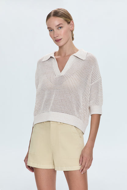 Emma Open Knit Polo- Dove Marl