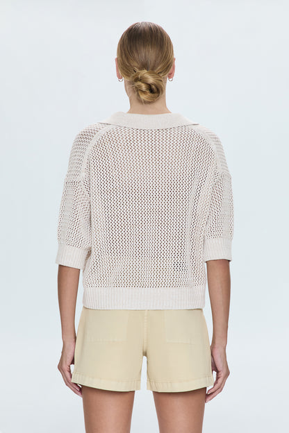 Emma Open Knit Polo- Dove Marl