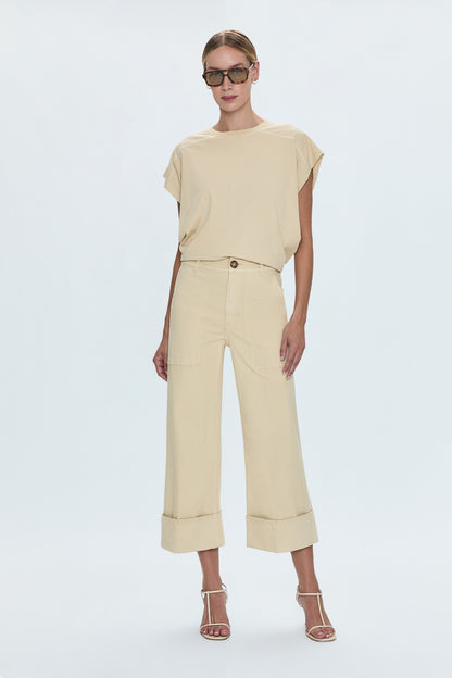 Maya Cuffed Hem Wide Leg Pants- Custard Yellow