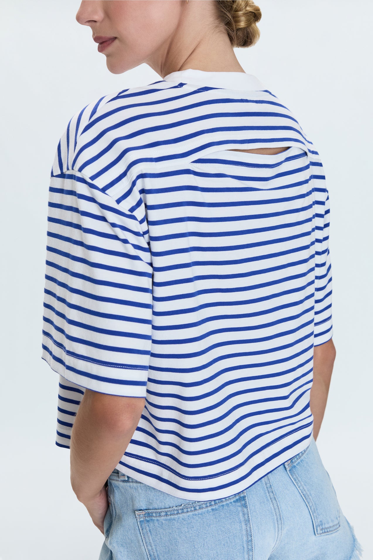 Mae Cropped Tee- Maritime White Stripe