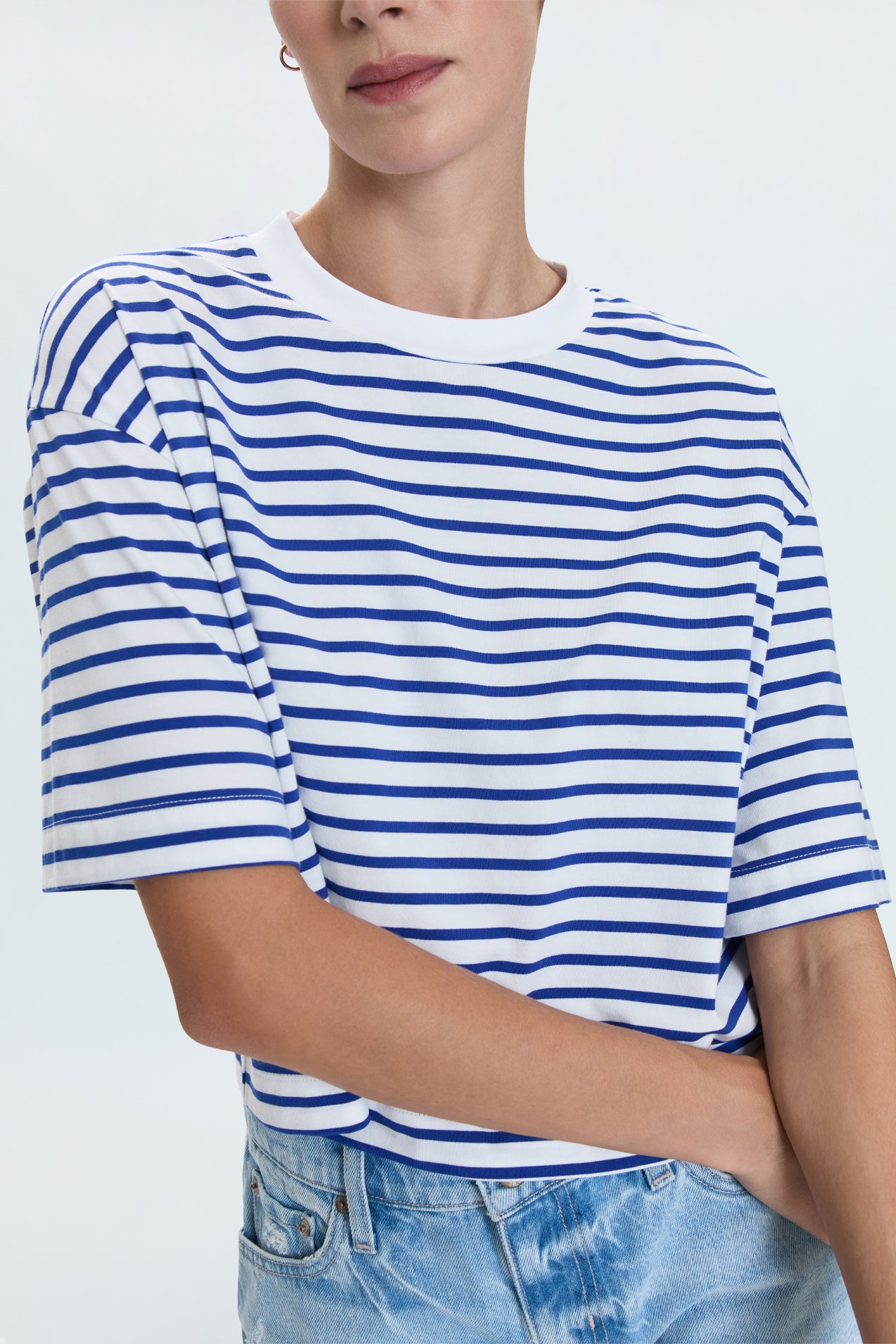 Mae Cropped Tee- Maritime White Stripe
