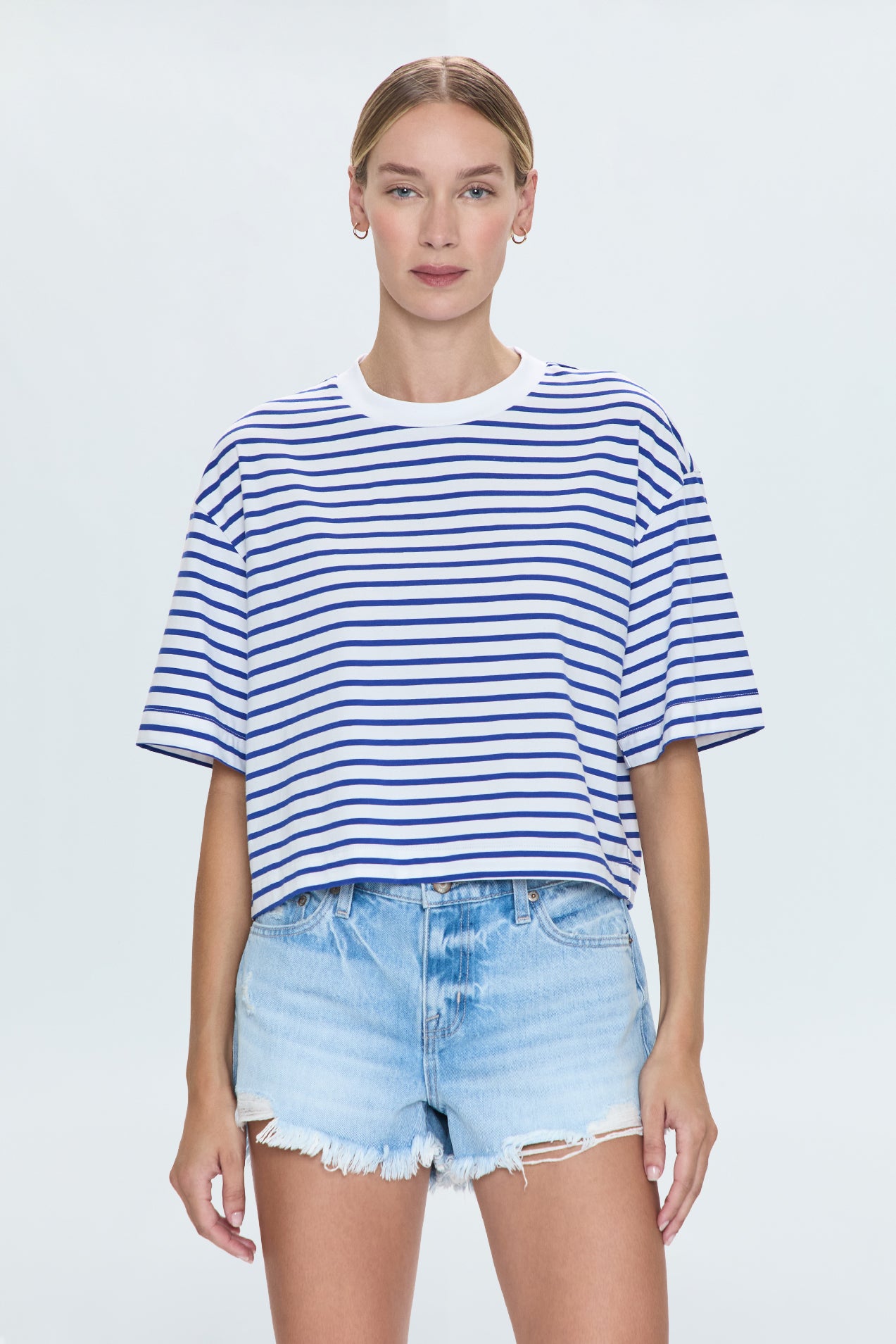 Mae Cropped Tee- Maritime White Stripe