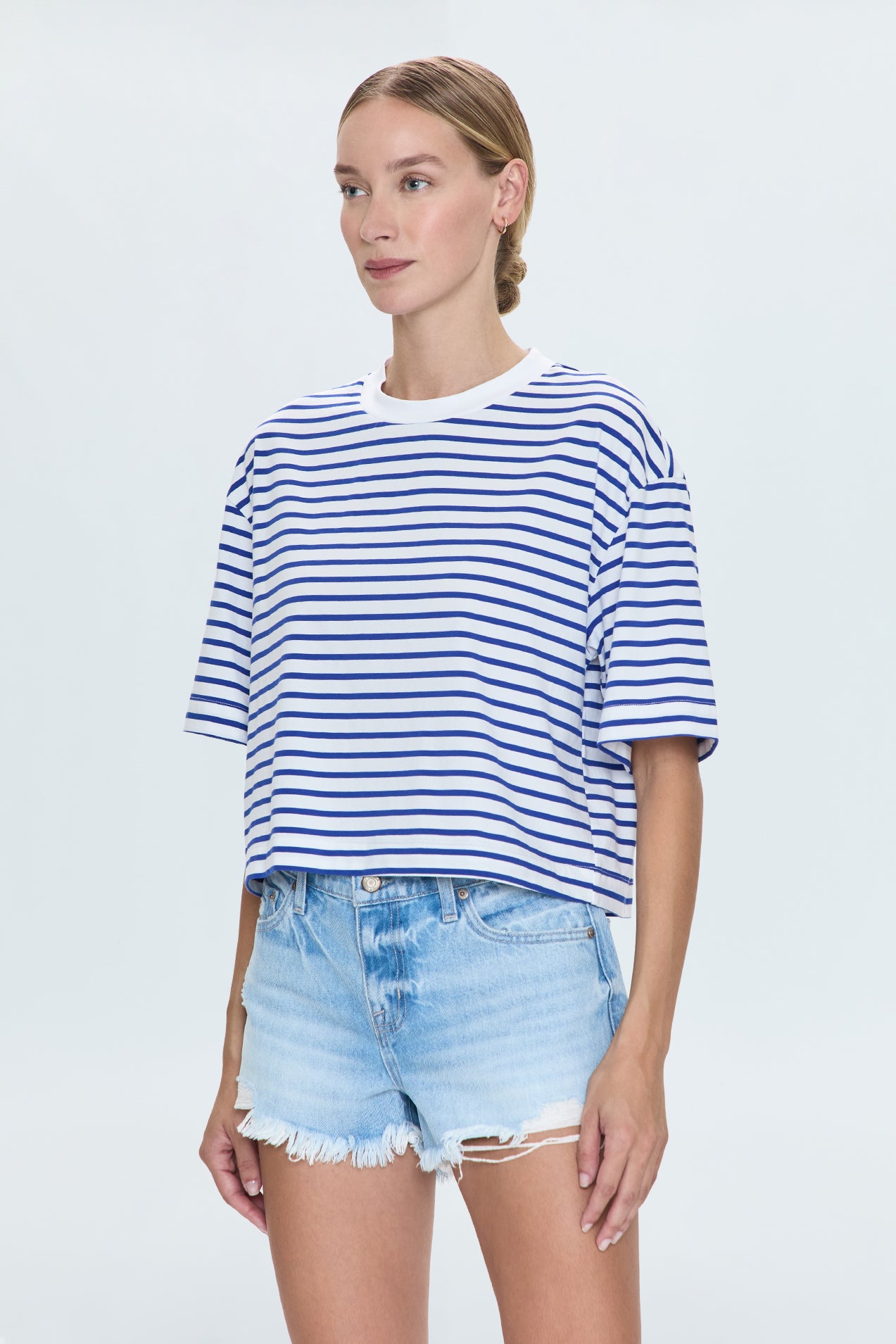 Mae Cropped Tee- Maritime White Stripe