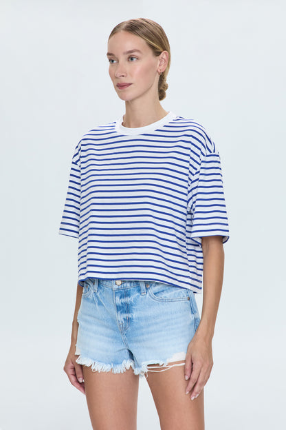 Mae Cropped Tee- Maritime White Stripe