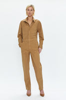 Abigail Long Sleeve Carpenter Jumpsuit - Toffee