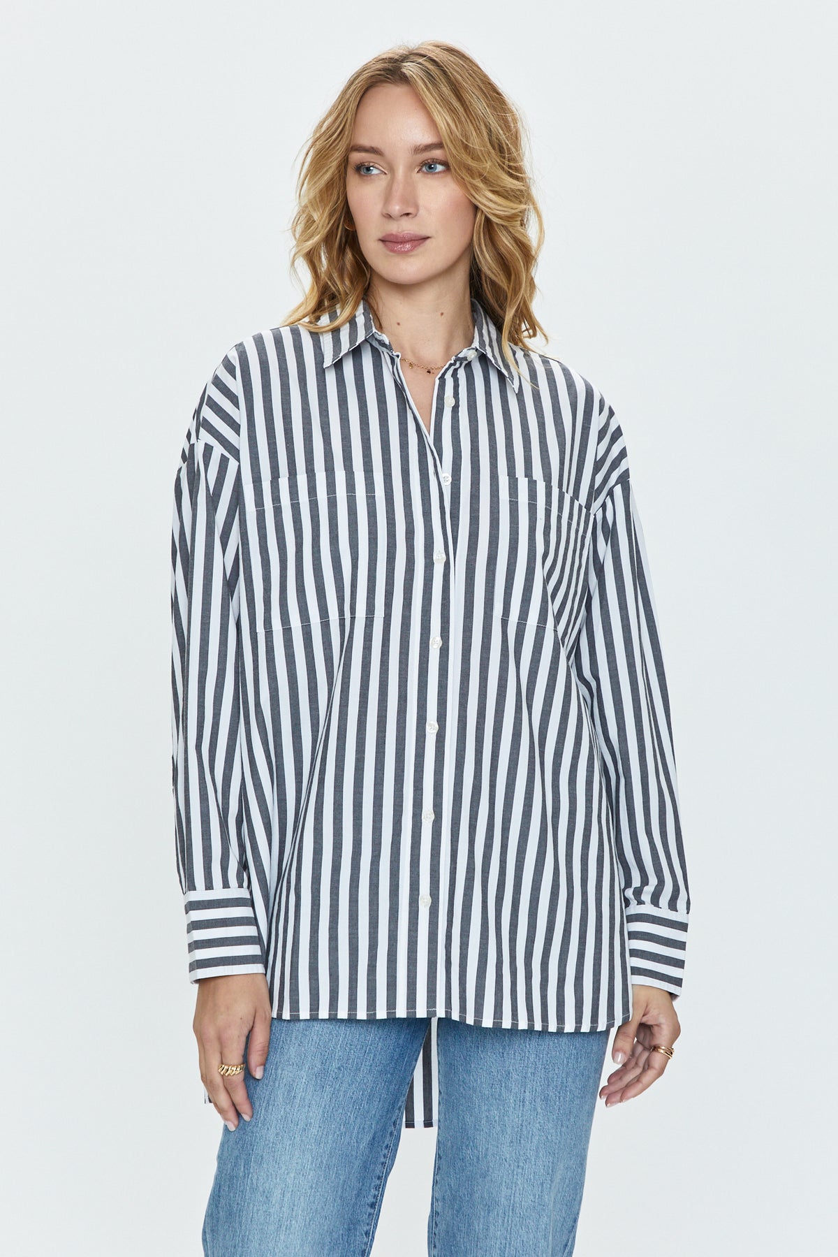 Rena Button Down Tunic Shirt - Alani Stripe