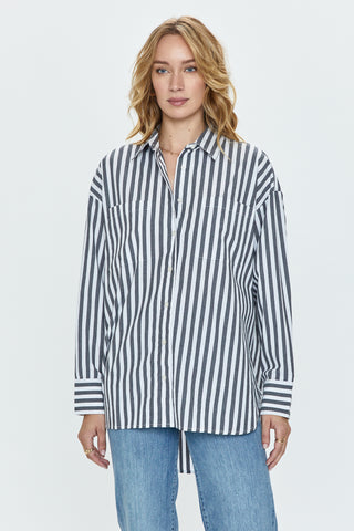 Rena Button Down Tunic Shirt - Alani Stripe