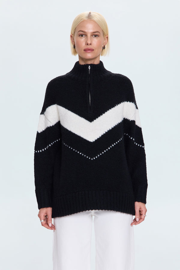 Arden Chevron Colorblock Sweater - Black Vanilla Ice