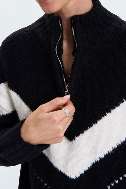 Arden Chevron Colorblock Sweater - Black Vanilla Ice