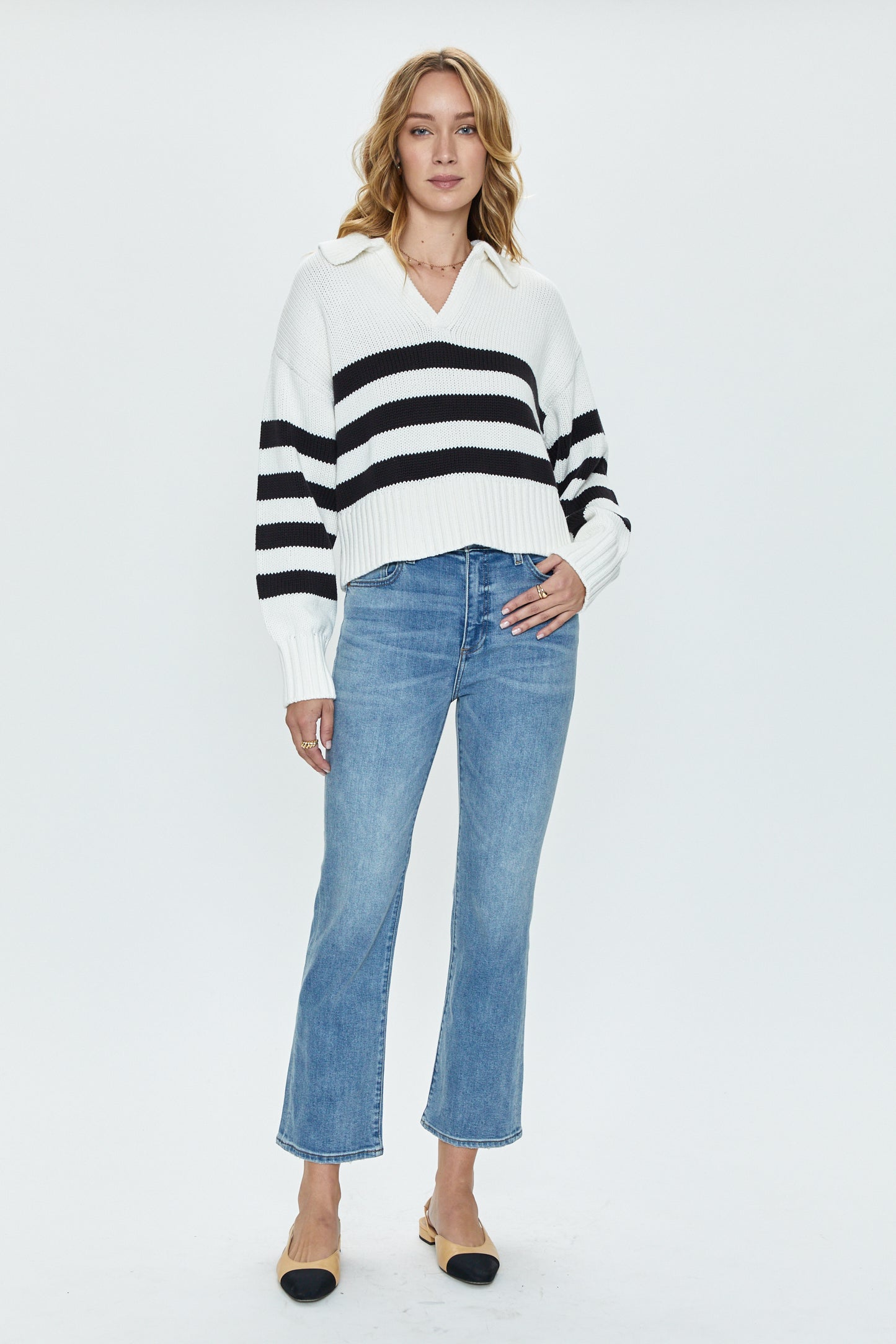 Arlo Polo Sweater - Midnight Cream Stripe