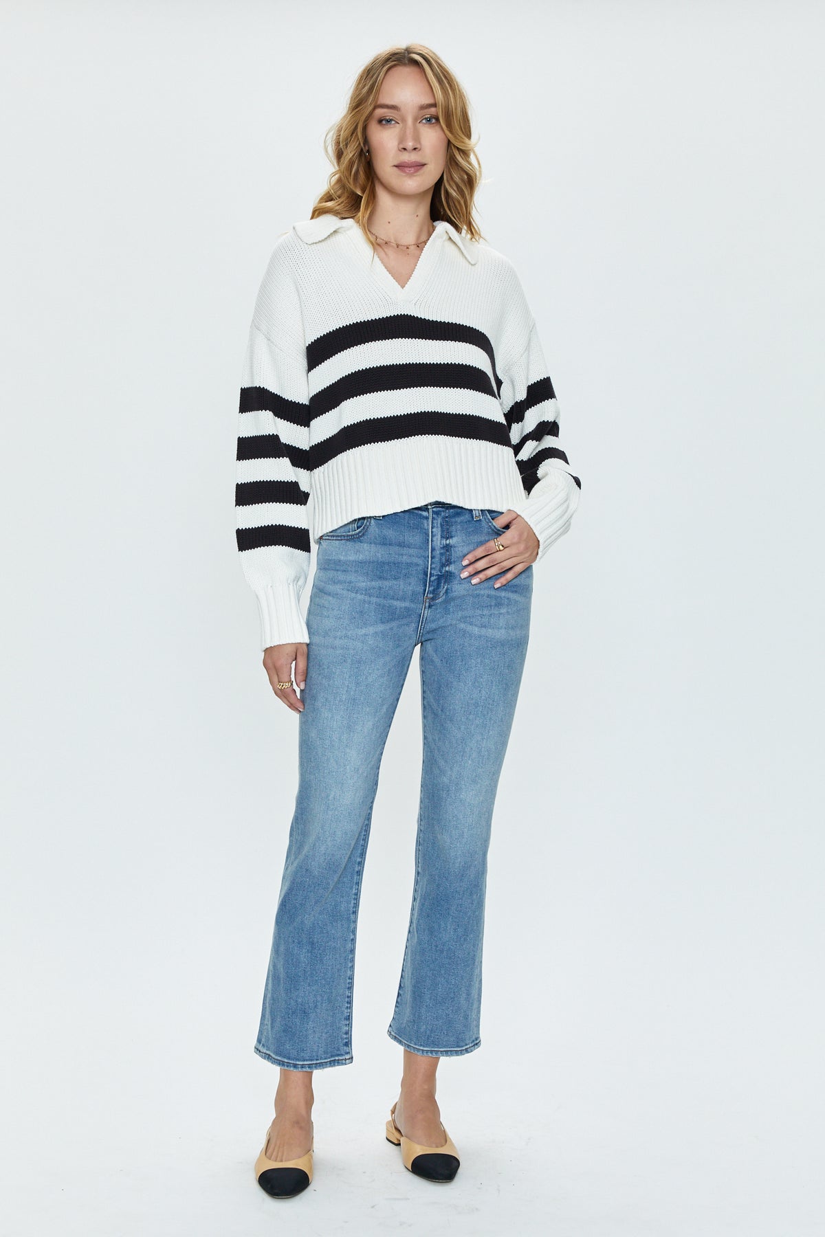 Arlo Polo Sweater - Midnight Cream Stripe