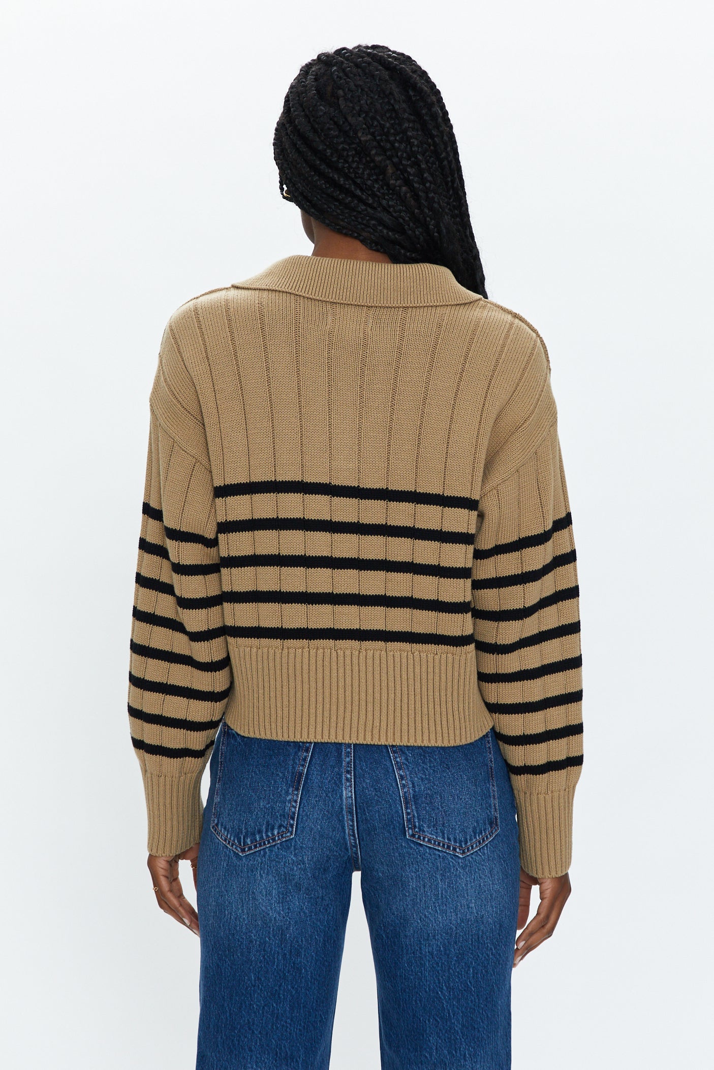 Arlo Polo Sweater - Tan Noir Stripe