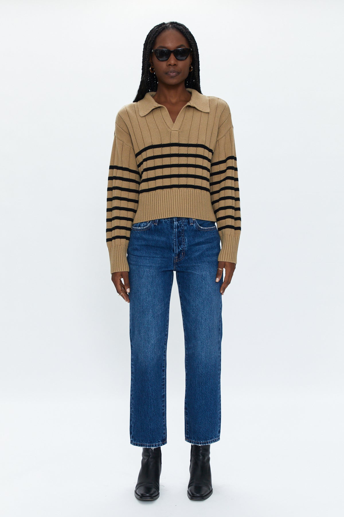 Arlo Polo Sweater - Tan Noir Stripe