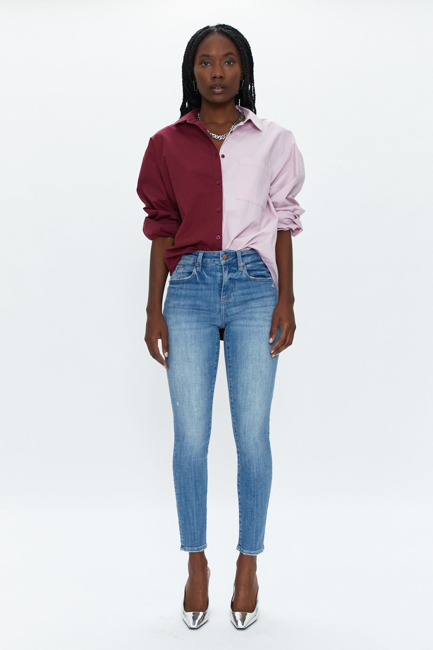 Sloane Oversized Button Down Shirt - Bordeaux Pink Split