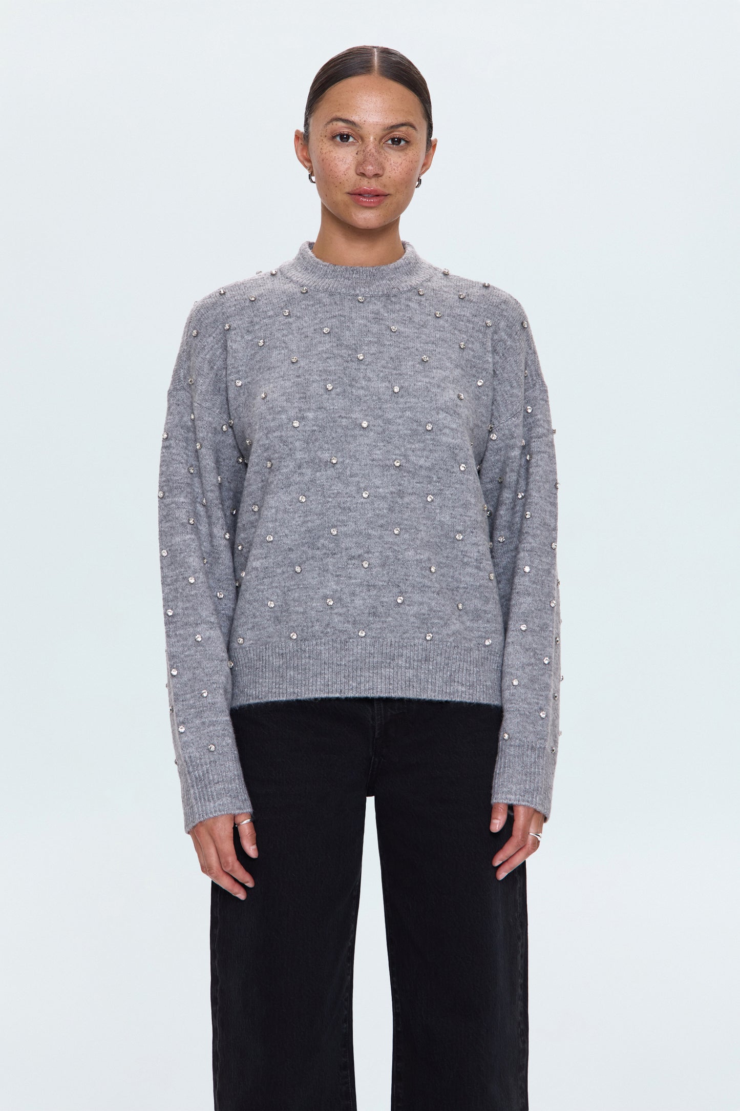 Aura Relaxed Crew Neck Sweater - Charcoal Diamonte