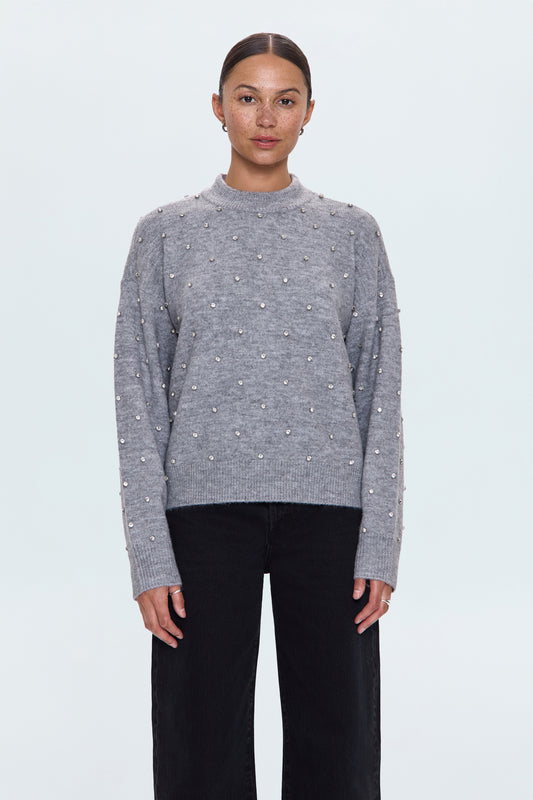 Aura Relaxed Crew Neck Sweater - Charcoal Diamonte