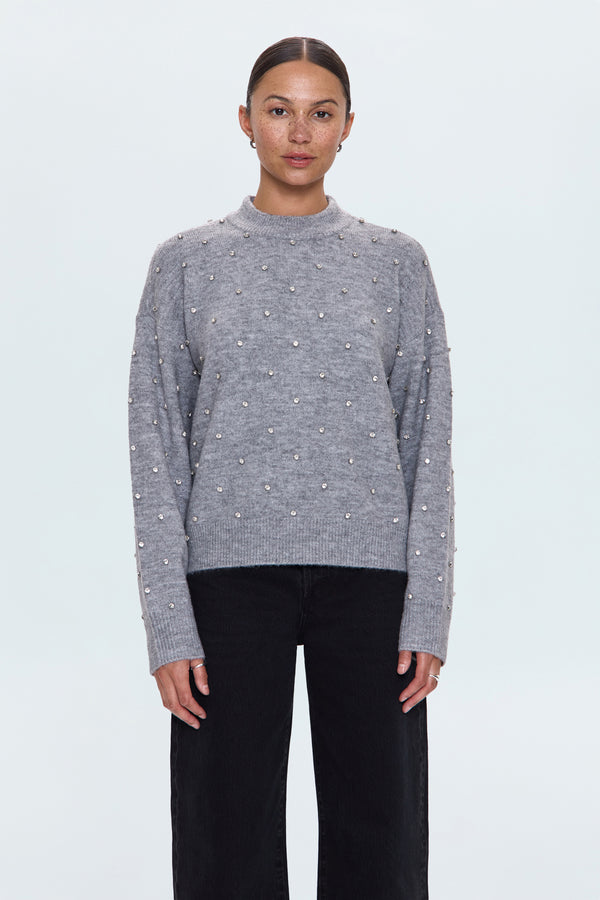 Aura Relaxed Crew Neck Sweater - Charcoal Diamonte